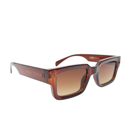 Square Sunglasses Brown Frame Brown Gradient Lens UV400 – Tommy Sunset Brown Angled View