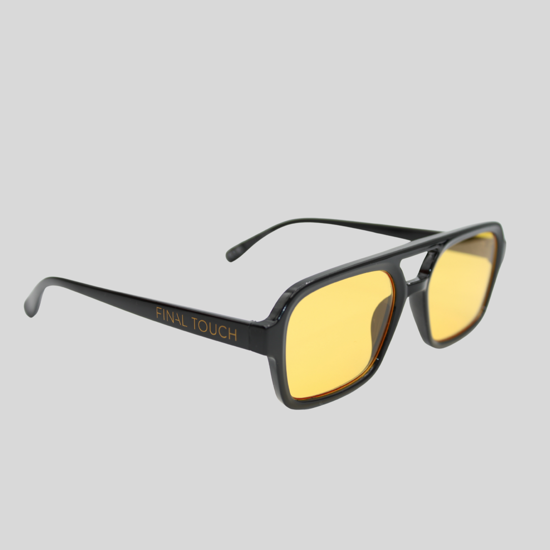 Tony Black Amber Yellow front unisex sunglasses with bold black frame and amber yellow lenses