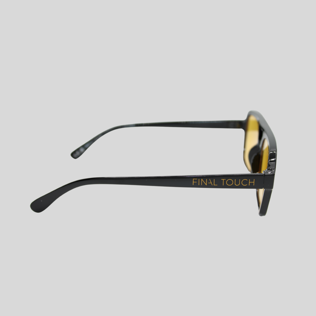 Tony Black Amber Yellow side unisex sunglasses with bold black frame and amber yellow lenses