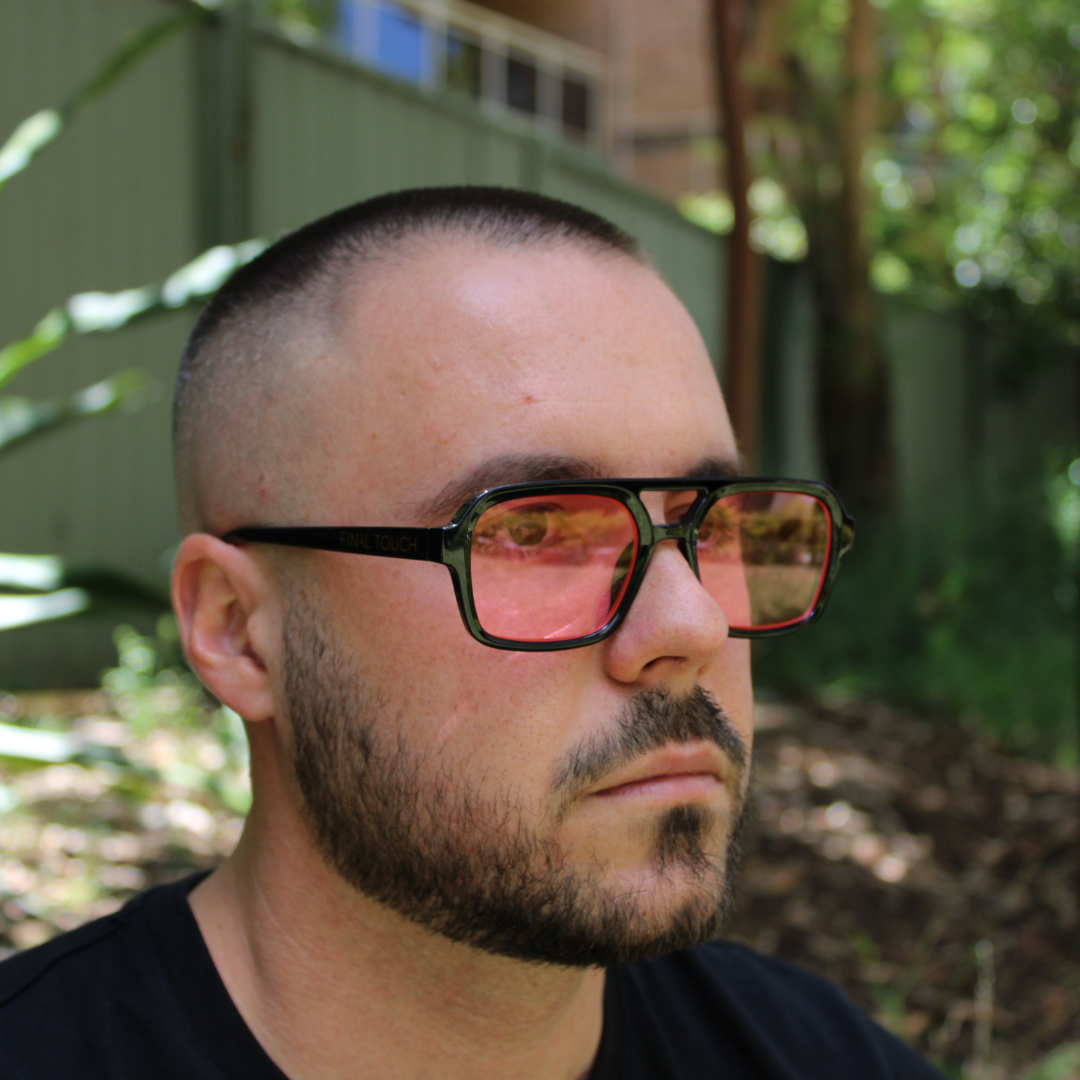 man wearing tony black rose sunglasses