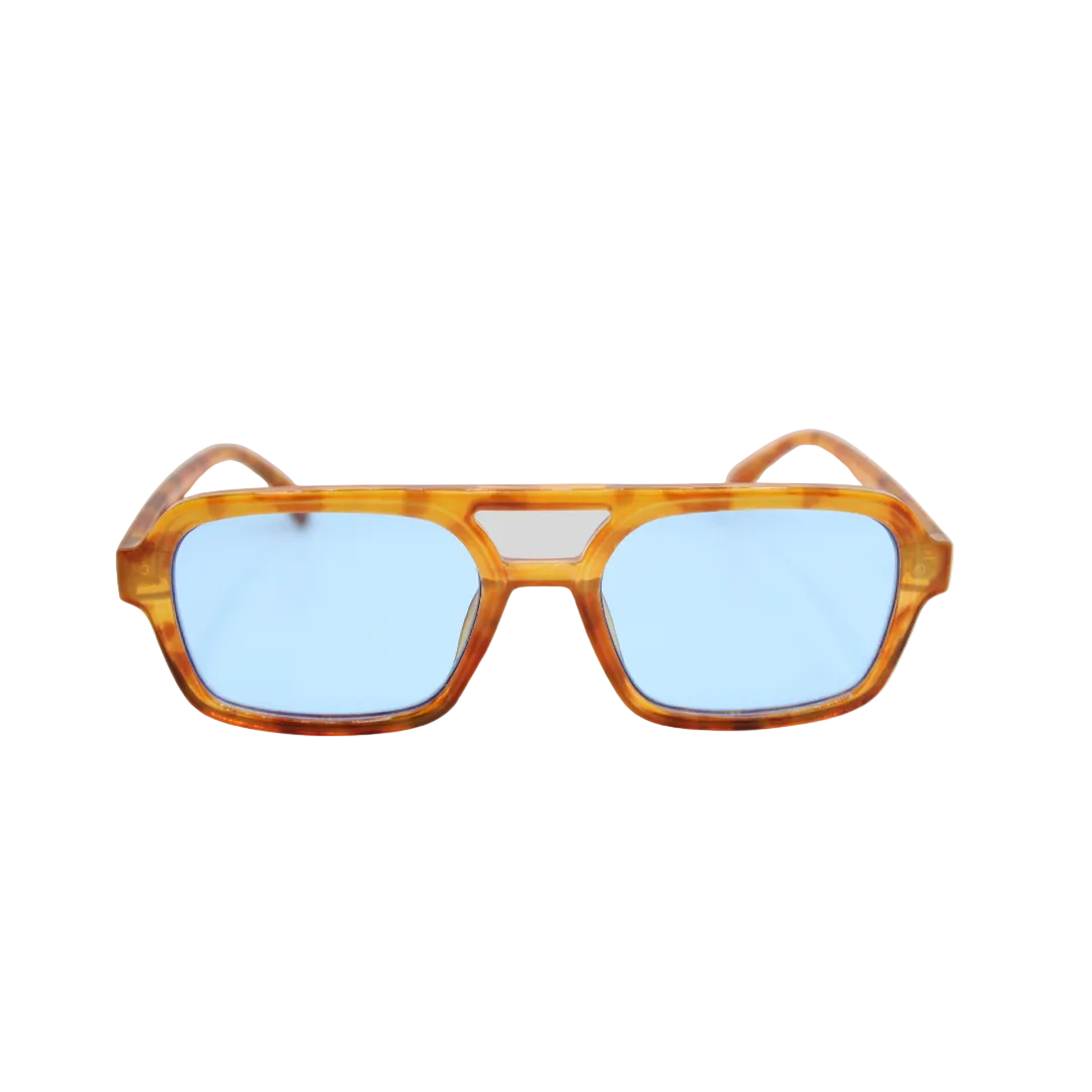 Tony Honey Tortoise sunglasses with rectangular frame and coloured lenses