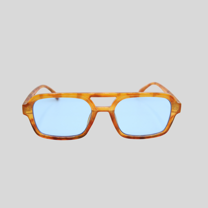 Tony Honey Tortoise sunglasses with rectangular frame and coloured lenses