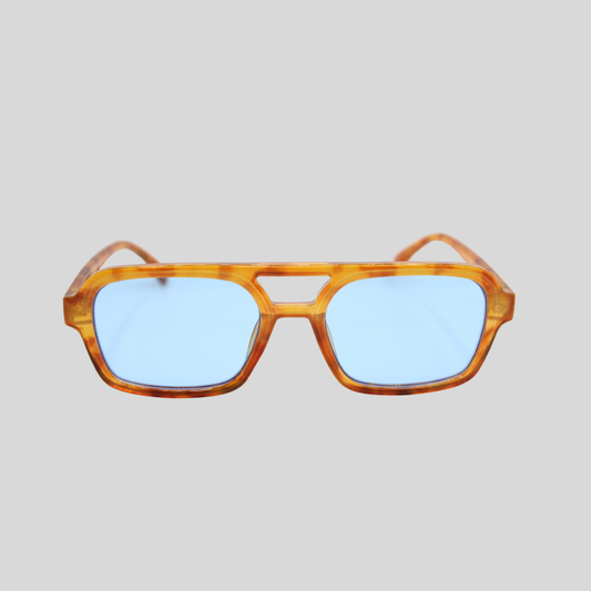 Tony Honey Tortoise sunglasses with rectangular frame and coloured lenses