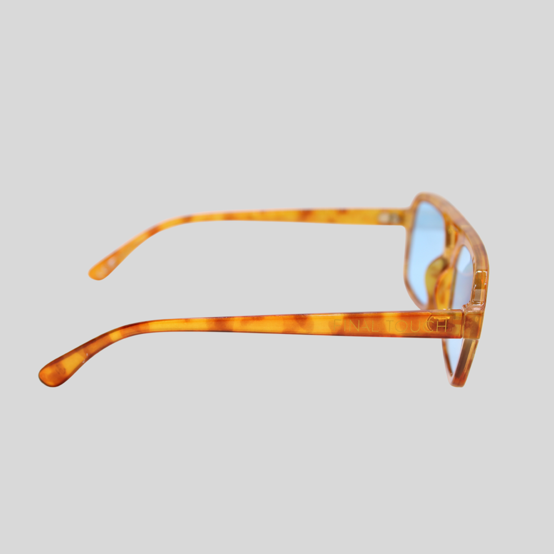 Tony Honey Tortoise side sunglasses with rectangular frame and coloured lenses