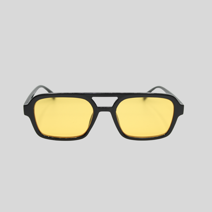 Tony Black Amber Yellow unisex sunglasses with bold black frame and amber yellow lenses