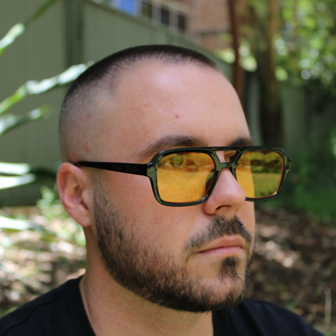 man wearing tony amber yellow sunglasses