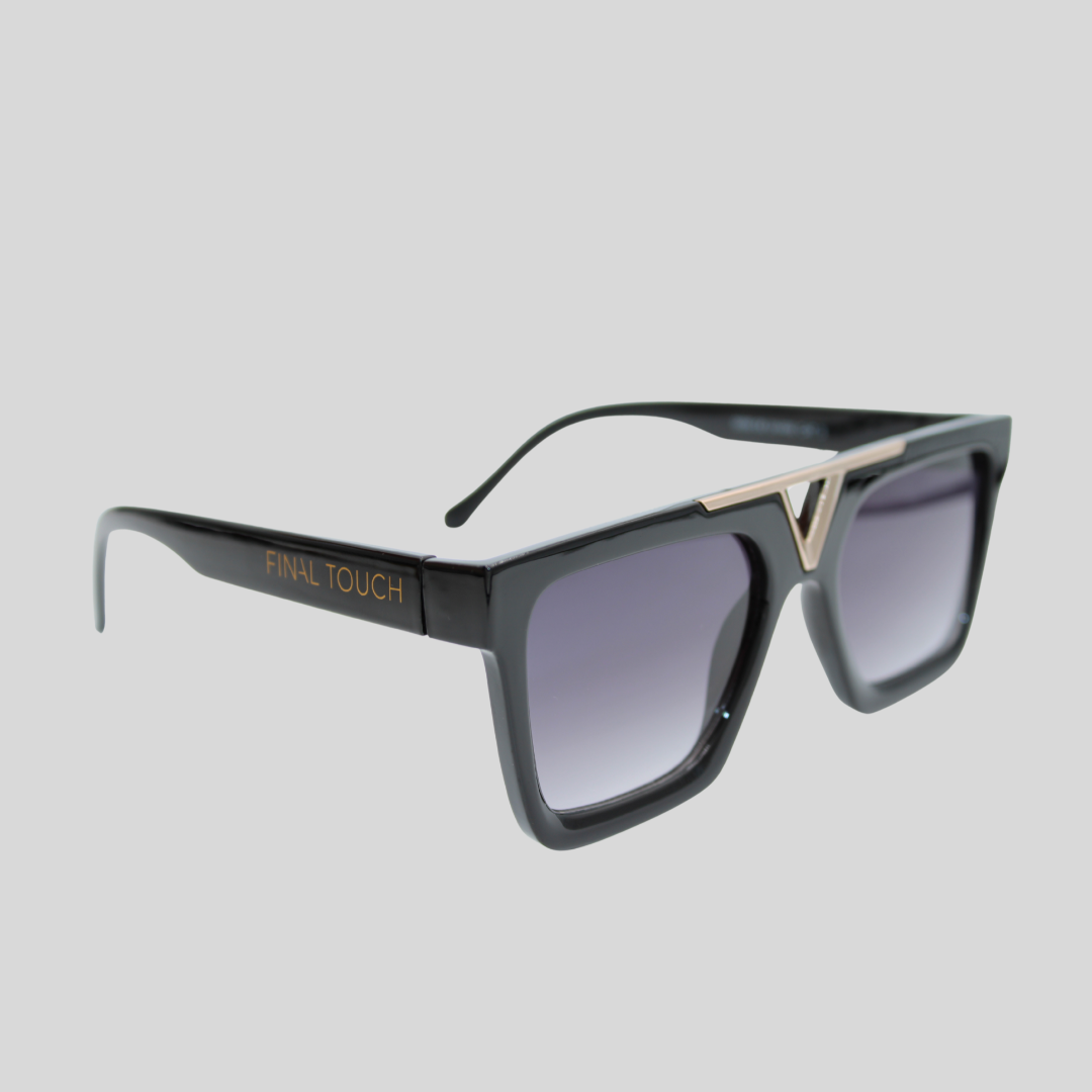 Wade Jet Black Gold front sunglasses with black frame and gold bridge detail