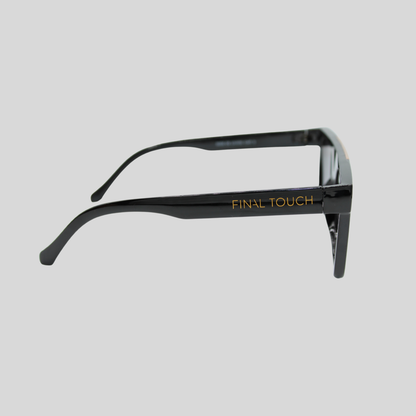 Wade Jet Black Gold side sunglasses with black frame and gold bridge detail
